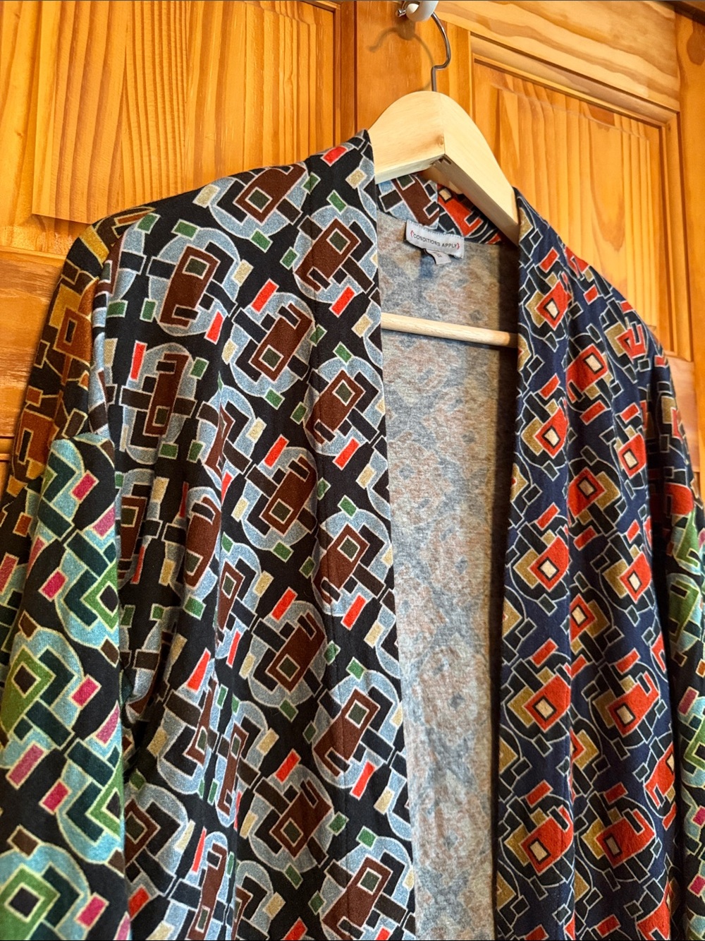Conditions Apply Geometric Pattern Open-Front Women’s Duster Coat - Multicolor - Picture 3 of 8